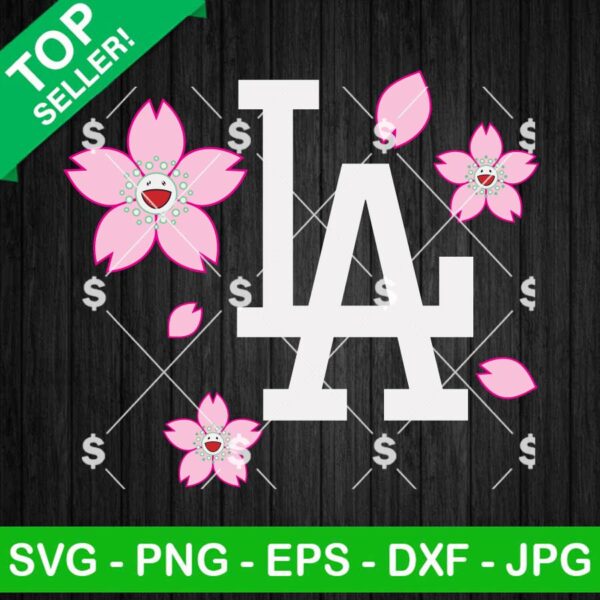 Los Angeles Dodgers Baseball Flower Logo Svg, Dodgers Cherry Blossom Svg, LA MLB Fan Svg