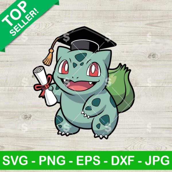 Pokemon Bulbasaur Graduate Svg, Pokemon Grad Cap Svg, Bulbasaur Senior Svg