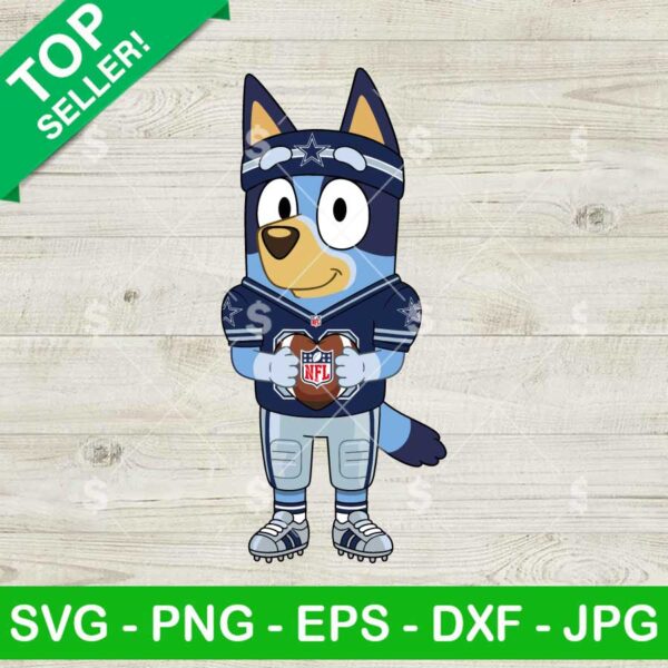 Bluey Dallas Cowboys Football Svg, Bluey Dog NFL Team Svg, Cowboys Heart Football Svg