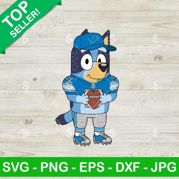 Bluey Detroit Lions Football NFL Svg, Bluey Dog NFL Team Svg, Detroit Lions Heart Football Svg