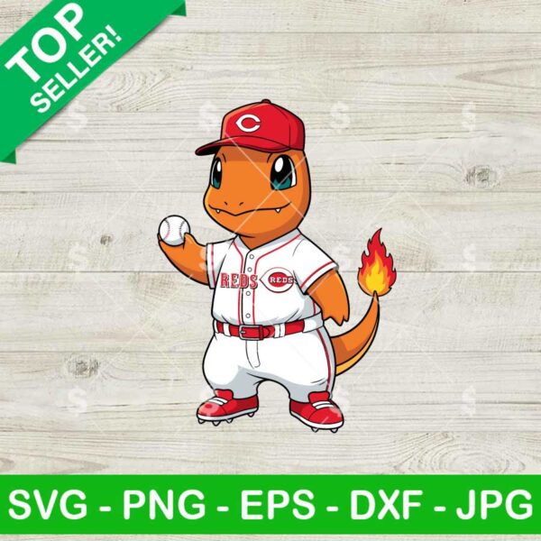 Charmander Cincinnati Reds MLB Svg, Charmander Baseball Uniform Svg, Pokemon Player Svg
