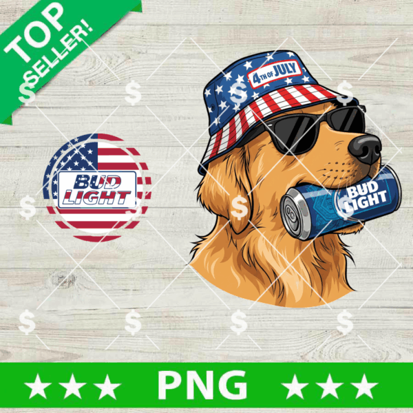 Golden Retriever Bud Light Beer Png, 4th Of July Bud Light Sublimation Png, Patriotic Dog Beer Png