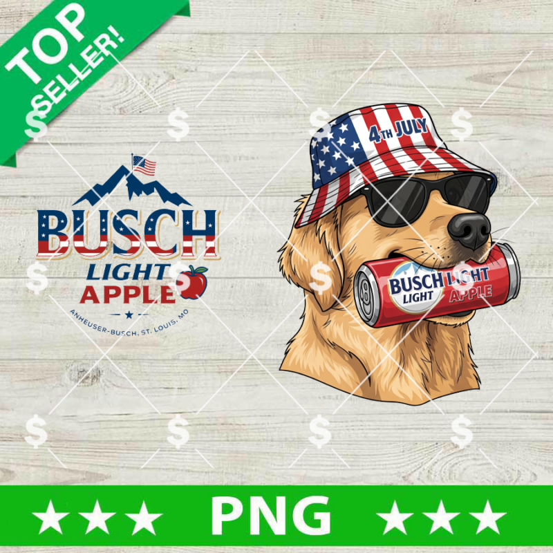Golden Retriever Busch Light Beer Png, 4th Of July Busch Light Sublimation Png, Patriotic Dog Busch Light Apple Png