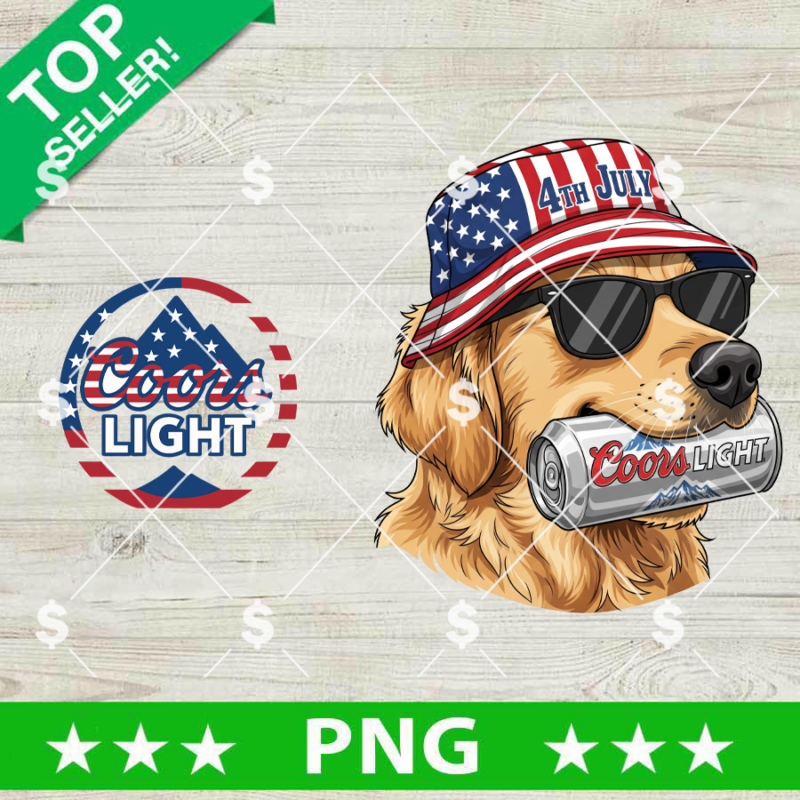 Golden Retriever Coors Light Beer Png, 4th Of July Coors Light Sublimation Png, Patriotic Dog Beer Png
