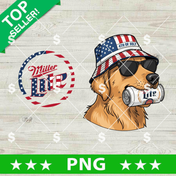 Golden Retriever Miller Lite Beer Png, 4th Of July Miller Lite Sublimation Png, Patriotic Dog Png