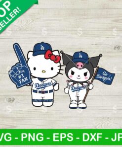 Hello Kitty And Kuromi LA Dodgers Svg, LA Dodgers Uniform Svg, Sanrio MLB Team Svg