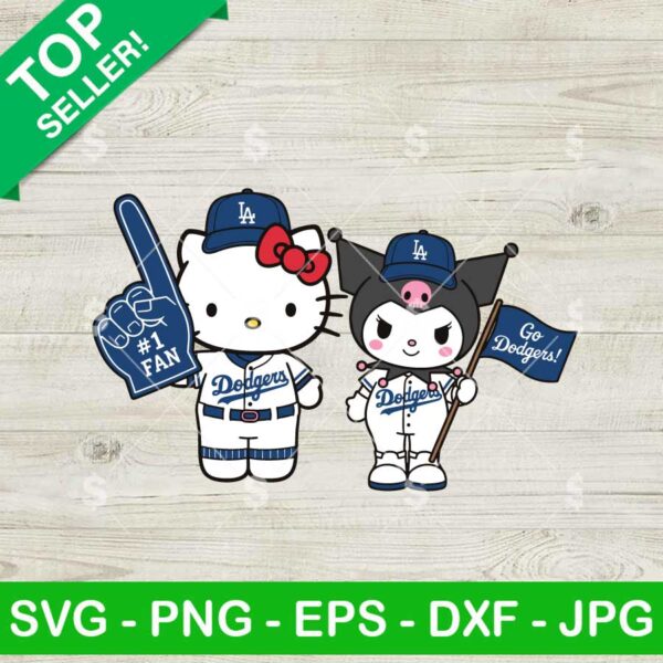 Hello Kitty And Kuromi LA Dodgers Svg, LA Dodgers Uniform Svg, Sanrio MLB Team Svg