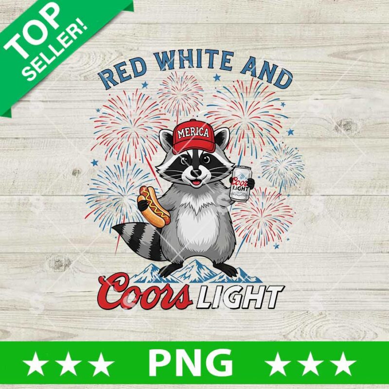 Red White And Coors Light Raccoon 4th of July Png, Coors Light 4th of July Sublimation Png, Coors Light Beer Png