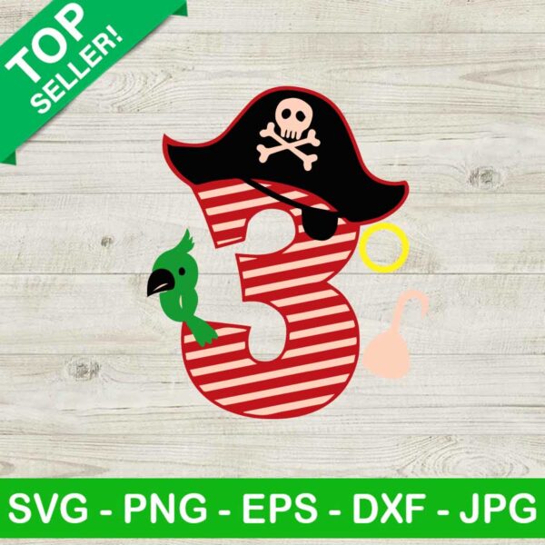 Pirate number 3 birthday SVG, Pirate number 3 SVG, Pirate's hat SVG