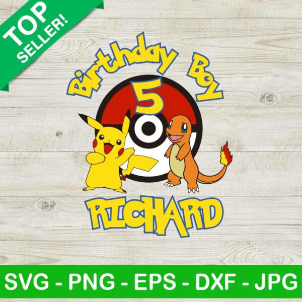 Birthday boy 5th richard SVG, Pikachu birthday boy SVG, Richard pokemon SVG