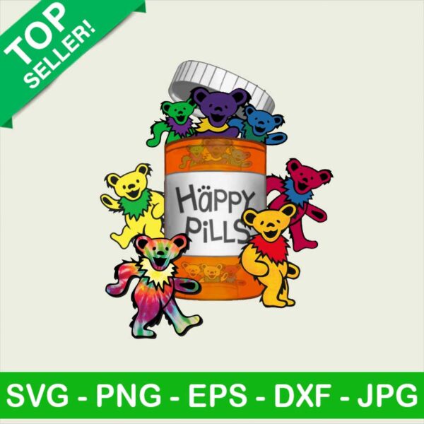 Happy Pills Grateful dead PNG, Happy pills Sublimation transfer PNG, Grateful dead bears Heat Transfer PNG