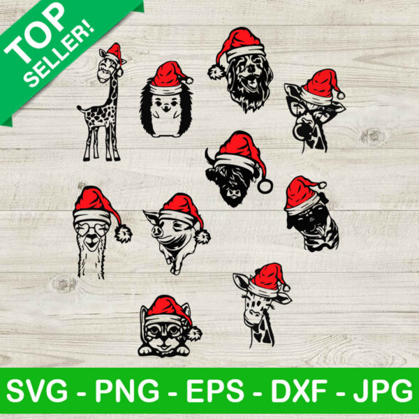 Animals christmas SVG, Christmas hat animals SVG, christmas animals bundle SVG