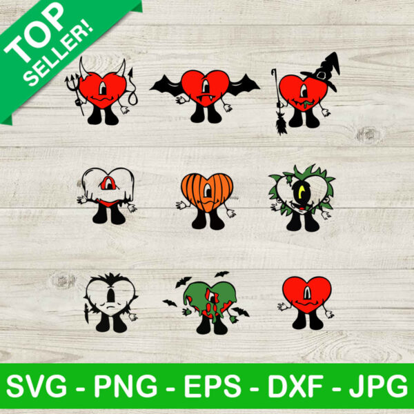 Bad bunny halloween bundle SVG, Bad bunny heart SVG, Bad bunny heart bundle SVG