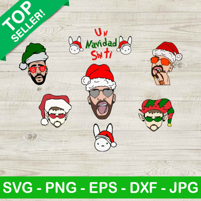 Bad bunny christmas SVG bundle, Christmas SVG, Bad bunny santa hat SVG
