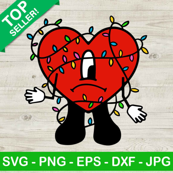 Bad bunny heart christmas light SVG, Bad bunny SVG, Christmas light SVG