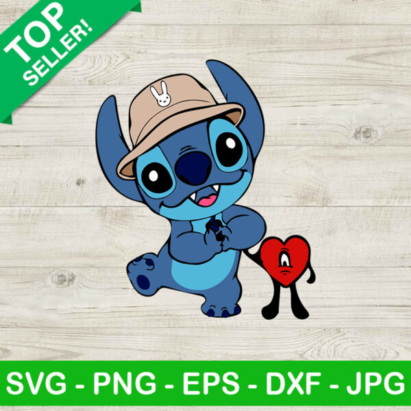 Bad bunny heart stitch SVG, Bad bunny heart SVG, Stitch and Bad bunny SVG