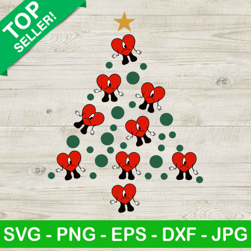 Bad bunny pine tree SVG, Bad bunny heart SVG, Christmas tree SVG