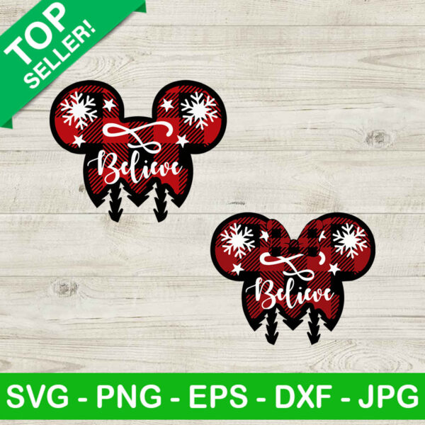 Believe christmas mickey head SVG, Mouse head christmas SVG, Disney christmas SVG