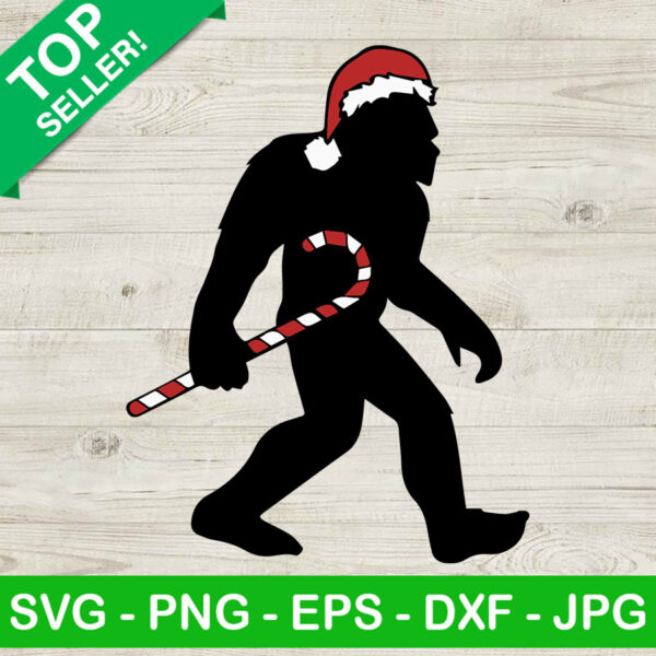 Bigfoot Christmas SVG, Sasquatch Santa Hat SVG, Candy cane christmas SVG