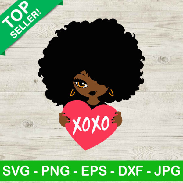 Black Girl valentine XoXo SVG, Black girl SVG, XoXo heart valentine SVG