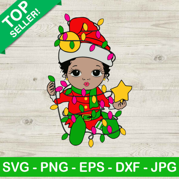 Black girl christmas SVG, Christmas light SVG, Christmas SVG