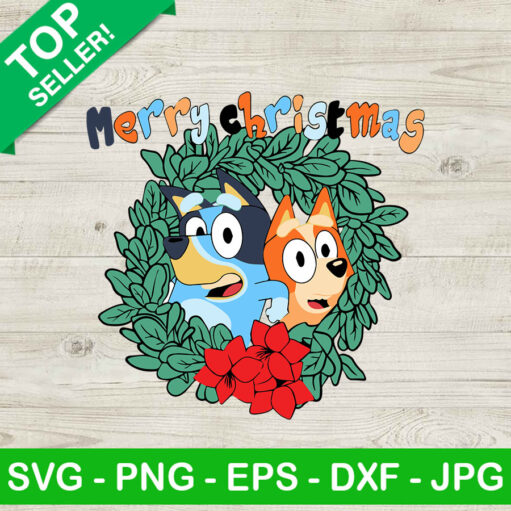 Bluey Merry Christmas SVG Bluey Wreath SVG