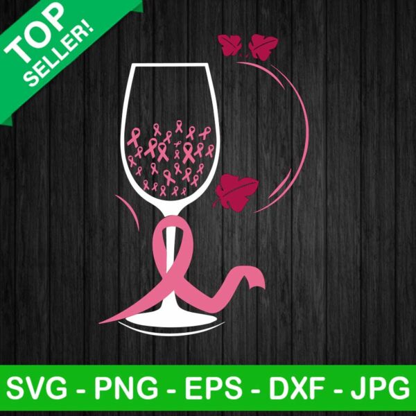 Breast cacner glass SVG, Wine pink ribbon SVG, Breast cancer ribbon SVG