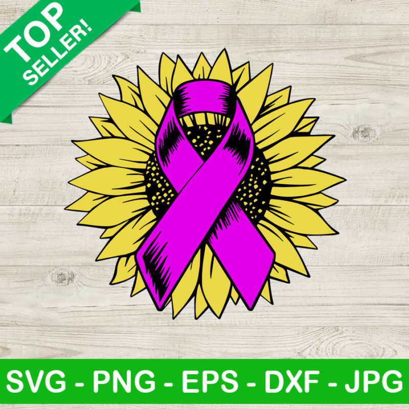 Breast cancer pink ribbon SVG, Pink ribbon SVG, Pink ribbon sunflower SVG