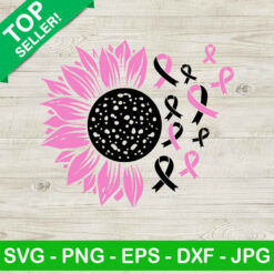 Breast Cancer Ribbon SVG, Breast Cancer Sunflower SVG, Cancer Ribbon Flower SVG