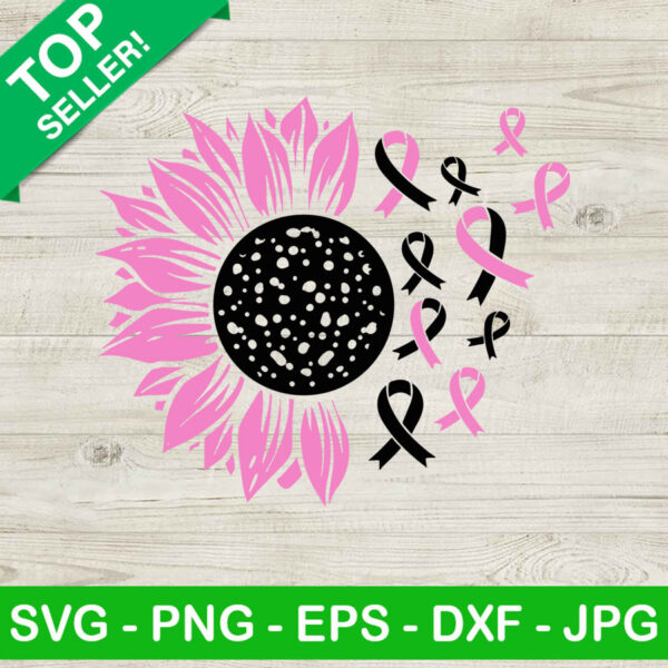 Breast Cancer Ribbon SVG, Breast Cancer Sunflower SVG, Cancer Ribbon Flower SVG