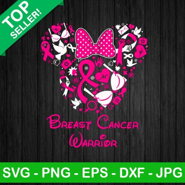 Breast cancer warror mickey head SVG, Ribbon Breast Cancer Mickey SVG, Awareness Pink Mickey Mouse SVG