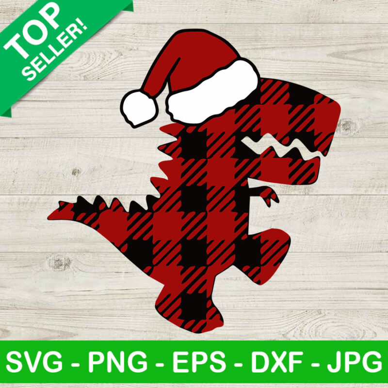 Buffalo Plaid Christmas Dinosaur SVG, Christmas Dinosaur SVG, Santa T rex SVG