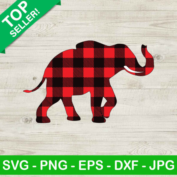 Buffalo Plaid Elephant SVG, Christmas Elephant SVG, Elephant SVG
