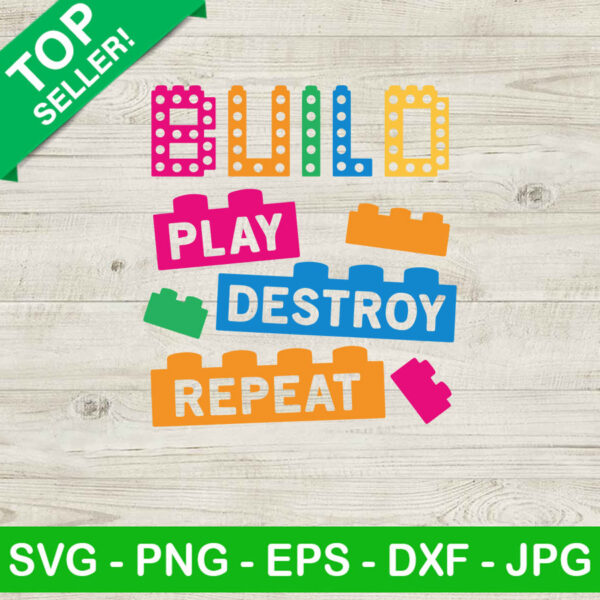 Bullo Play Destroy Repeat SVG, Destroy Repeat SVG, Colorful Block Bricks SVG