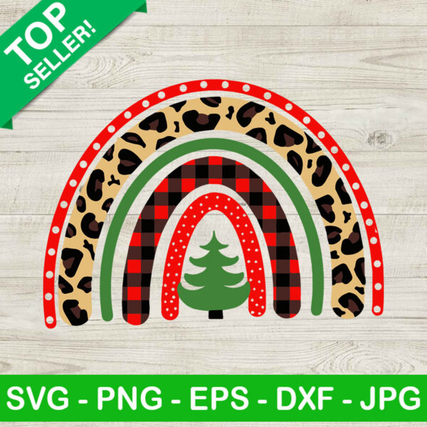 Christmas Buffalo Plaid Rainbow SVG, Leopard Buffalo Plaid Rainbow SVG, Christmas Tree Rainbow SVG