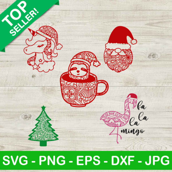 Christmas animals mandala SVG, Santa claus hat SVG, Animals mandala SVG