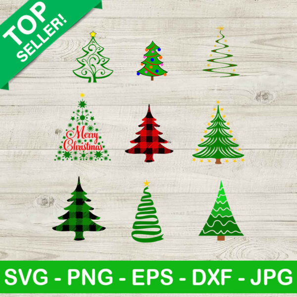 Christmas tree bundle SVG, Merry christmas SVG, Plaid christmas tree SVG