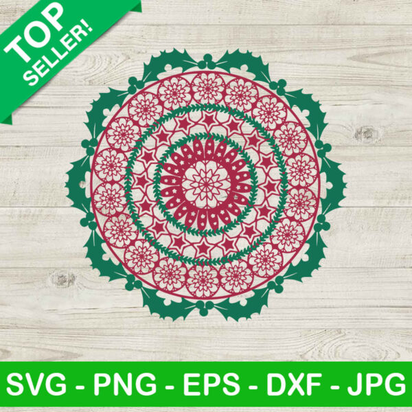 Christmas wreath mandala SVG, Merry Christmas SVG, Wreath mandala SVG