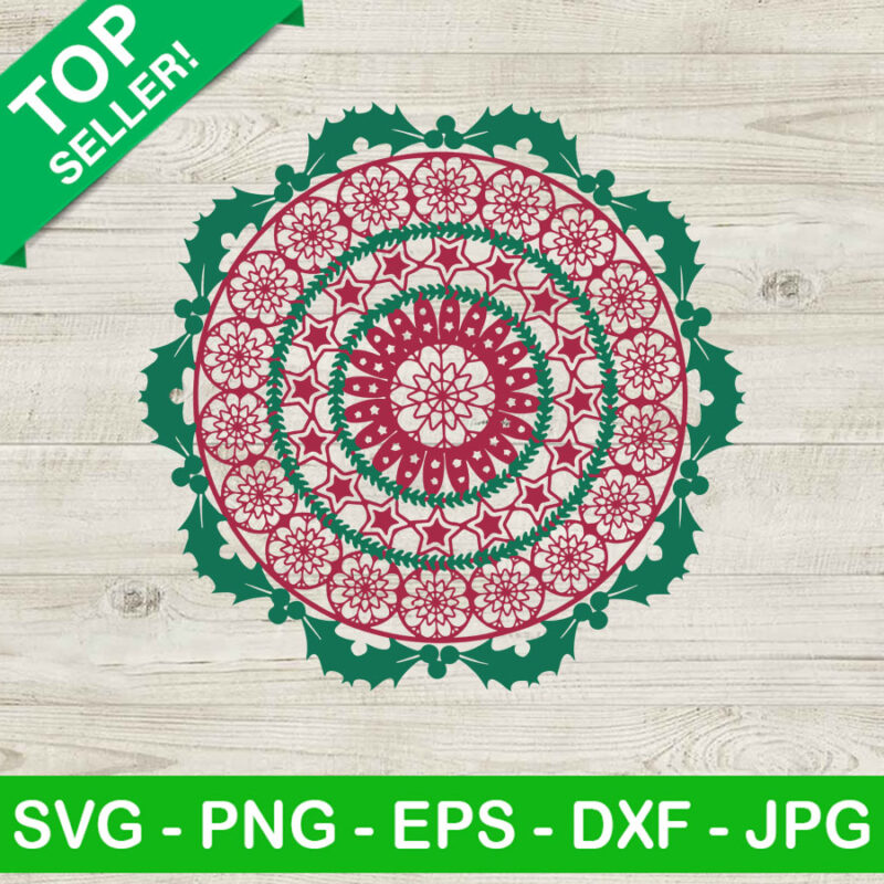 Christmas wreath mandala SVG, Merry Christmas SVG, Wreath mandala SVG