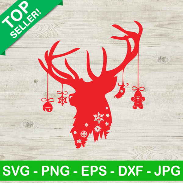 Deer face christmas light SVG, Reindeer SVG, Christmas ornament SVG
