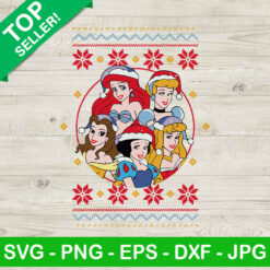Disney Princess Ugly Sweater Christmas SVG, Princess With Santa Hat SVG, Disney Christmas SVG