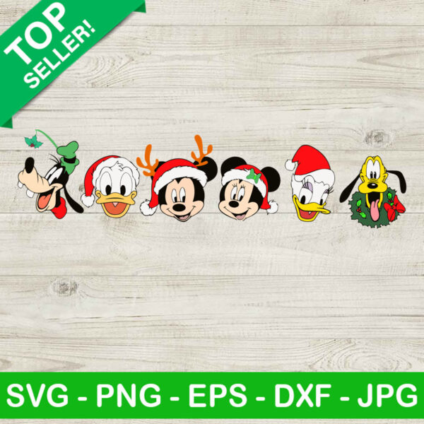 Disney face character christmas SVG, Disney christmas SVG, Mickey santa hat SVG