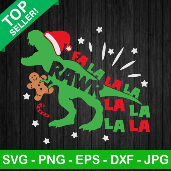 Fa la la rawr gingerbread t rex SVG, Dinosaur christmas SVG, Gingerbread man xmas SVG