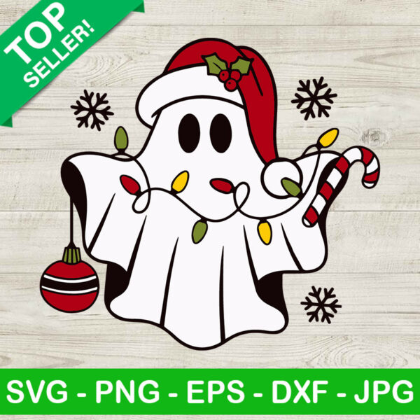 Ghost christmas SVG, Spooky Christmas SVG, Santa hat SVG