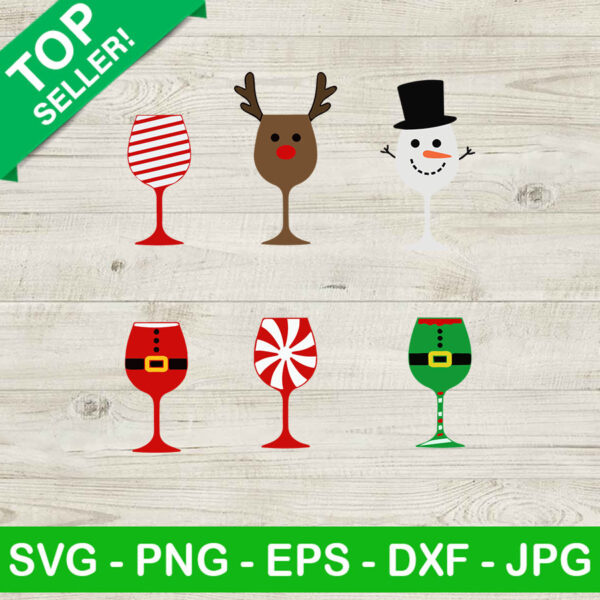 Glass wine christmas SVG, Christmas wine SVG, Wine glasses SVG