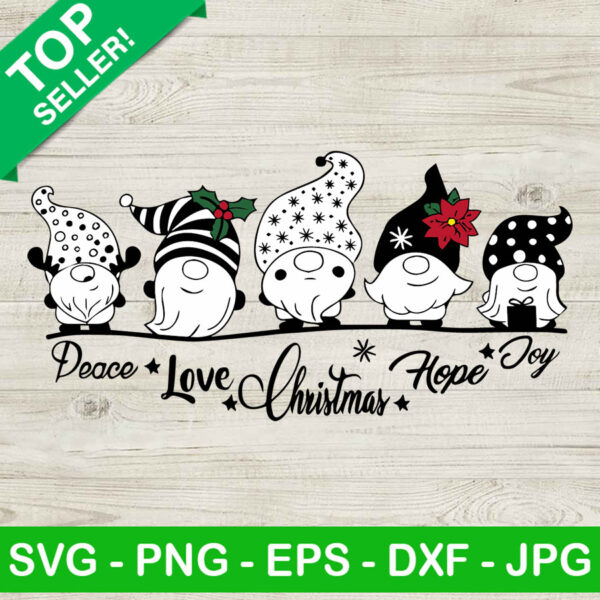Gnomes Peace Love Christmas SVG, Joy Hope Peace Love Christmas SVG, Poinsettia Gnome SVG