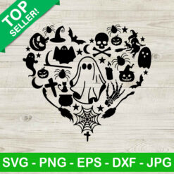 Halloween ghost heart SVG, Ghost heart SVG, Halloween Doodle Heart SVG