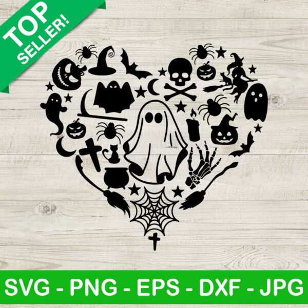Halloween ghost heart SVG, Ghost heart SVG, Halloween Doodle Heart SVG