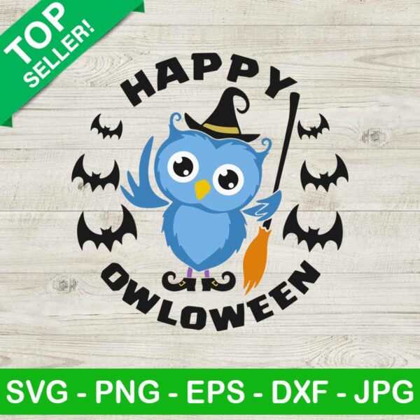 Happy owloween SVG, Owl with witch hat SVG, Happy halloween SVG