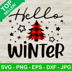 Hello Winter SVG, Buffalo Plaid Tree SVG, Christmas Tree SVG